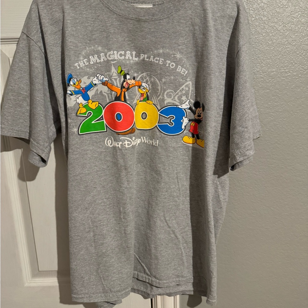 Y2K Walt Disney World Shirt Men's Large Grey Colorful The Magical Place To Be